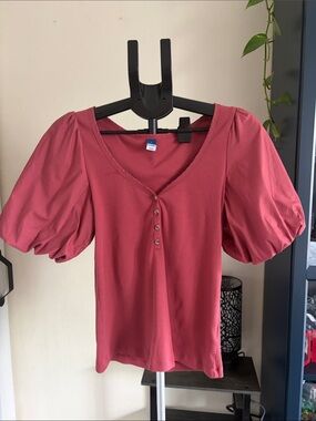 Old Navy Dusty Rose Puff-Sleeve Henley Top